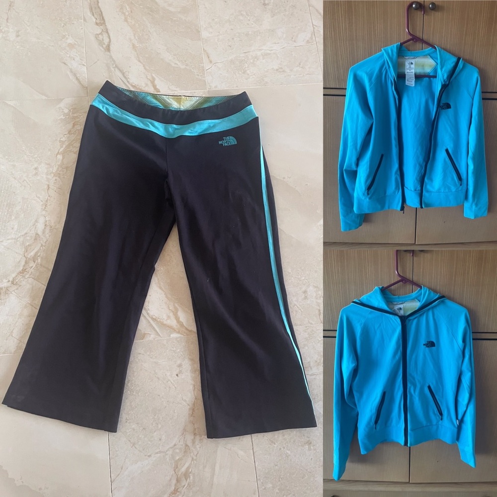 The North FACE capri flared, stretch leggings with matching hoodie NWOT